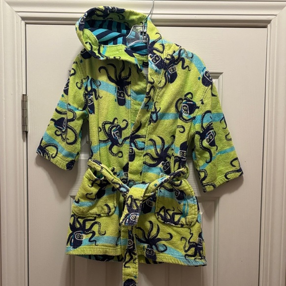 Nautica Kids Terrycloth Blue and Green Hooded Bathrobe - Picture 1 of 4